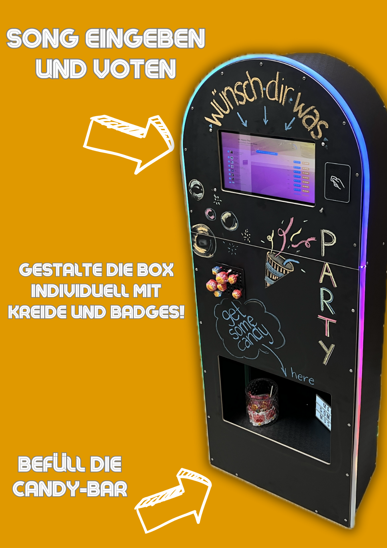 Jukebox Funktionen - Song eingeben und voten, individuell gestalten